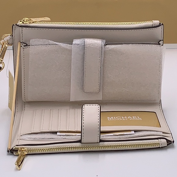 MICHAEL KORS LG DOUBLE ZIP WALLET LIGHT CREAM MULTI Crocodile Leather Snakeskin - Picture 9 of 14